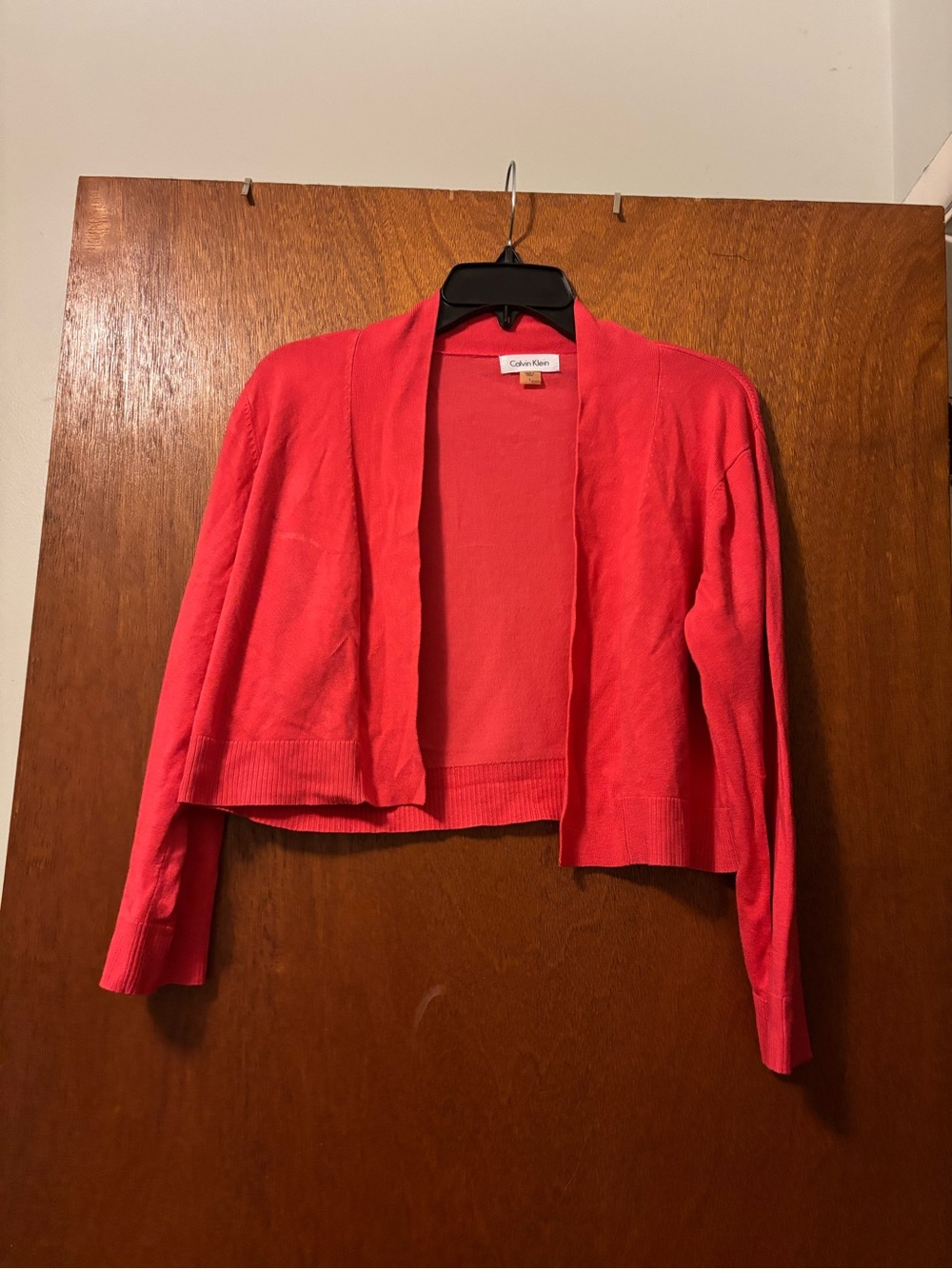 Calvin Klein Cropped Open Front Shrug in Bright Pink